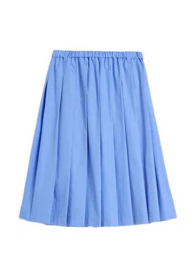 Aspesi Pleated Cotton Poplin Skirt In Blue
