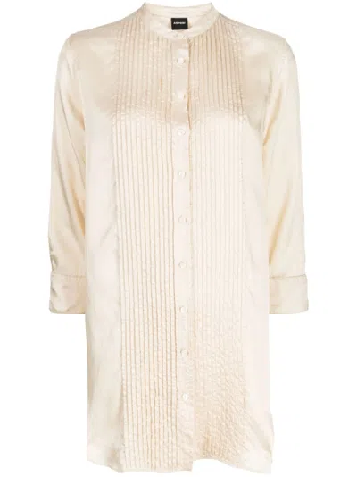 Aspesi Pleated-panel Three-quarter Sleeved Shirt In Neutrals