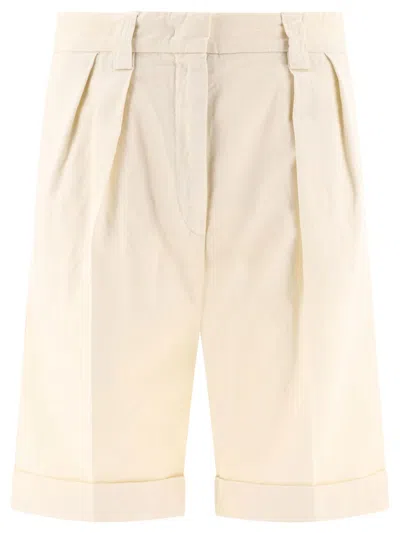 Aspesi Pleated Front Shorts With Belt Loops Detail In Beige
