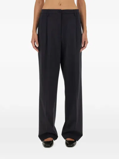 Aspesi Pleated Straight-leg Trousers In Blue