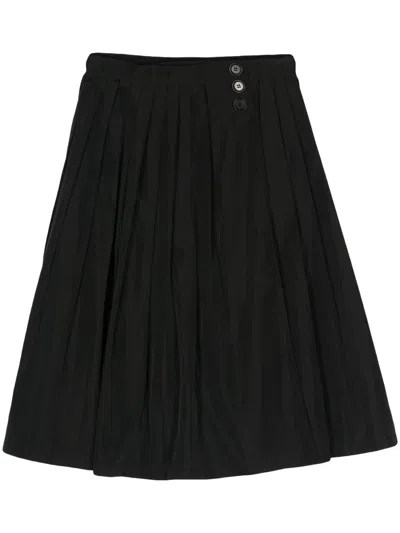 Aspesi Pleated Taffeta Midi Skirt In Black