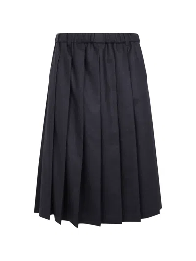 Aspesi Pleated Wool Midi Skirt In Black