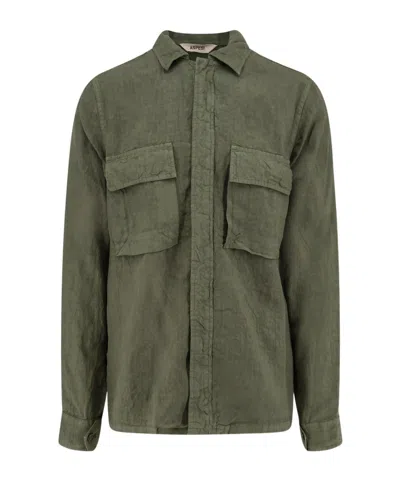 Aspesi Slub-texture Chest-pocket Shirt In Green