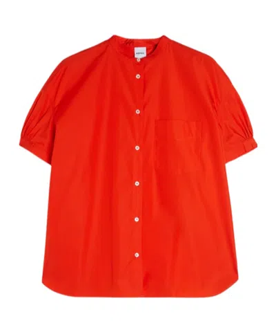 Aspesi Pure Cotton Poplin Shirt With Mandarin Collar In Red
