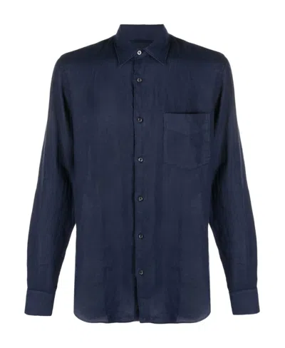 Aspesi Pointed-collar Long-sleeved Shirt In Blue