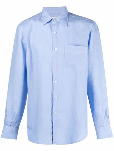 Aspesi Long Sleeve Nylon Silk Shirt Buttoned Collar In Blue