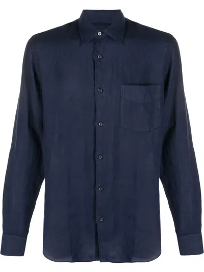 Aspesi Long Sleeve Shirt Nylon Silk Blend Pocket In Blue