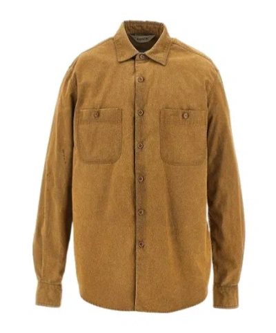 Aspesi Pointed Collar Long-sleeved Shirt In Brown
