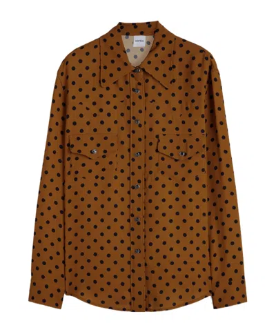 Aspesi Polka Dot Viscose Crepe Shirt In Brown