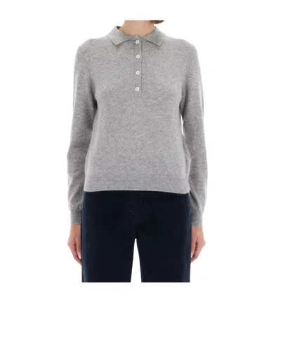 Aspesi Polo-collar Long Sleeved Jumper In Gray
