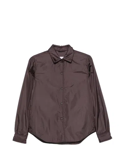Aspesi Press-stud Curved-hem Shirt In Brown