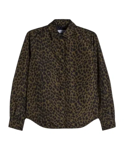 Aspesi Long Sleeve Collared Animal Print Shirt In Brown