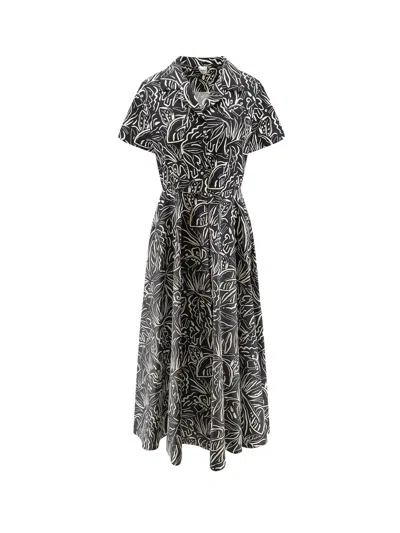 Aspesi Printed Cotton Chemisier Dress In Black