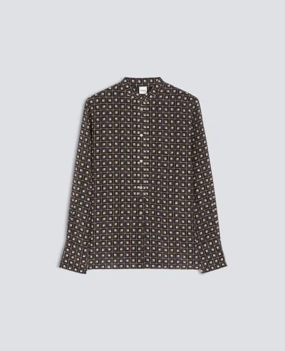 Aspesi Printed Silk Crepe De Chine Shirt With Mandarin Collar - Military