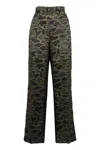 Aspesi Silk Trousers With Camouflage Print And Wide Leg In Gray