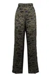 Aspesi Silk Trousers With Camouflage Print And Wide Leg In Green