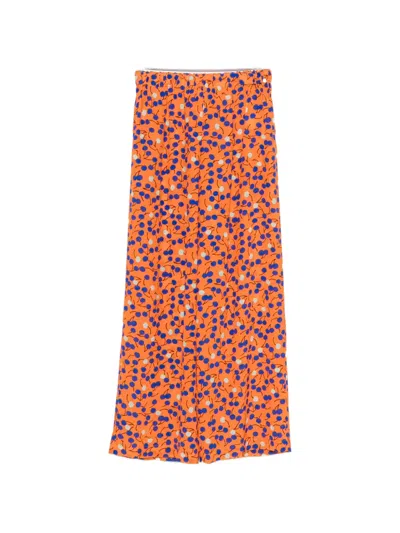Aspesi Printed Silk Trousers In Orange