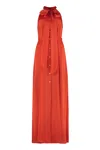 Aspesi Waist Belted Halter Neck Maxi Dress In Orange