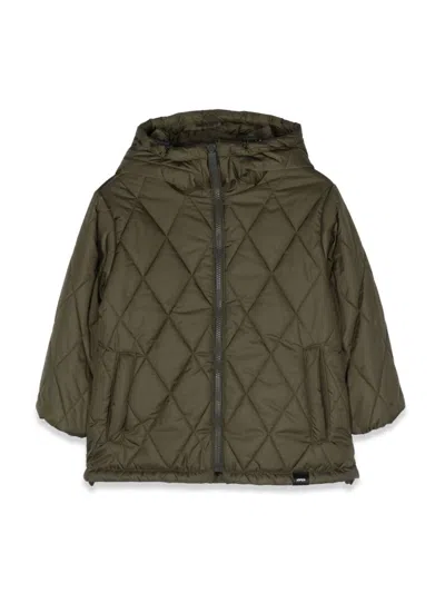 Aspesi Mini Quilted Down Hooded Jacket For Boys In Green