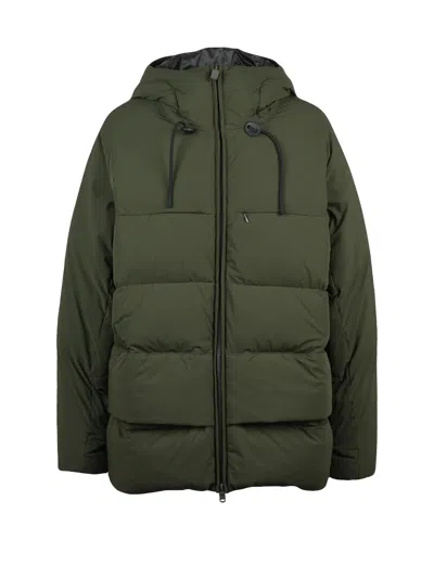 Aspesi Quilted Green Down Jacket With Adjustable Hood And Zip Closure In Grey