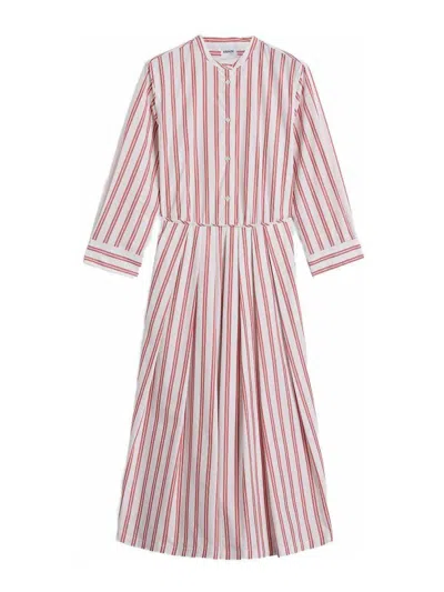 Aspesi Red And White Striped Cotton Midi Dress In Animal Print