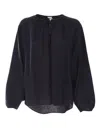 Aspesi Relaxed Fit Black Linen Top With Voluminous Sleeves In Blue