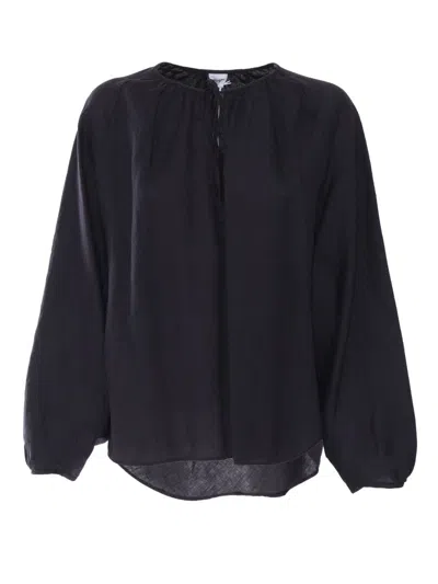 ASPESI RELAXED FIT BLACK LINEN TOP WITH VOLUMINOUS SLEEVES