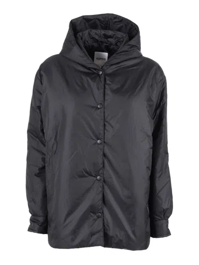 ASPESI RELAXED FIT BLACK POLYAMIDE JACKET WITH HOOD