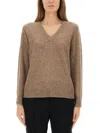Aspesi Relaxed Fit Wool Blend Sweater With V-neckline In Brown