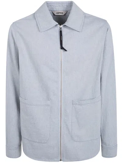 Aspesi Ri Kraft Shirt Jacket Collared Long Sleeves In Blue