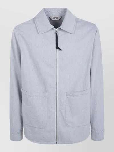 Aspesi Ri Kraft Shirt Jacket Collared Long Sleeves In Blue