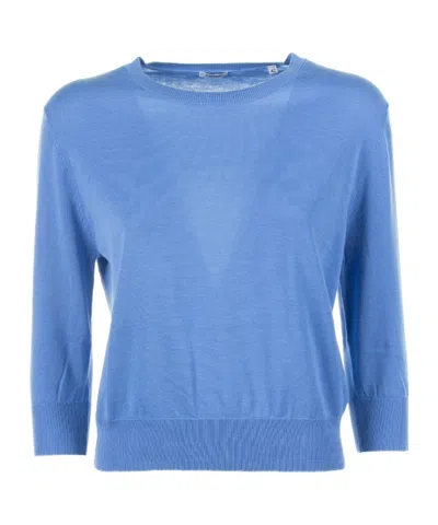 Aspesi Rib Round Neck Sweater In Blue