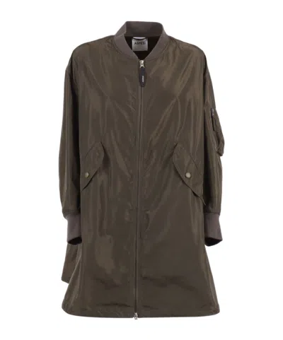 Aspesi Ribbed Collar Long-sleeved Trench Coat In Brown