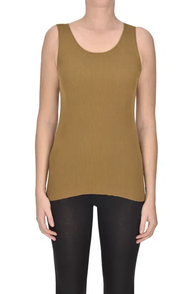 Aspesi Plain Knitted Tank Top In Kaki