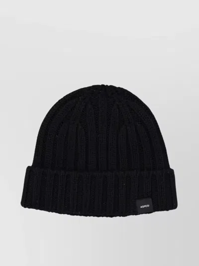 Aspesi Ribbed Knit Beanie Turn-up Brim In Black