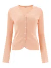 Aspesi V-neck Cotton Cardigan Ribbed Texture In Pink