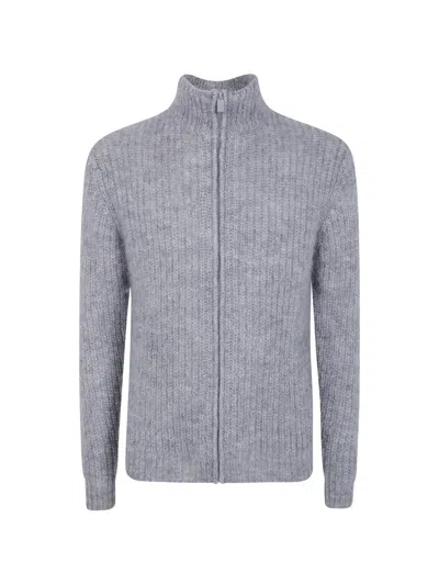 Aspesi Ribbed Zip-up Cardigan In Grey