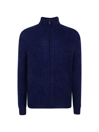 Aspesi Ribbed-knit Zip-up Cardigan In Blue