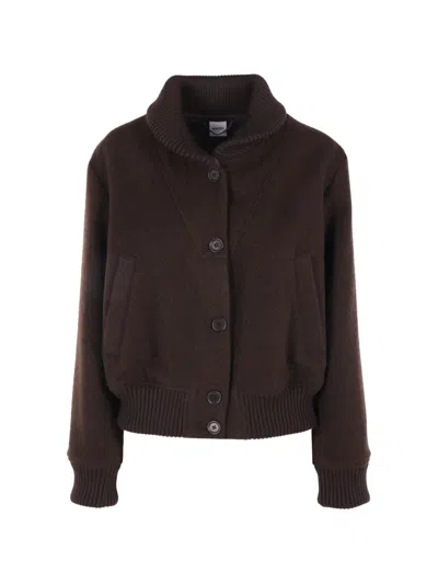 Aspesi Ribbed-trim Virgin Wool Jacket In Brown