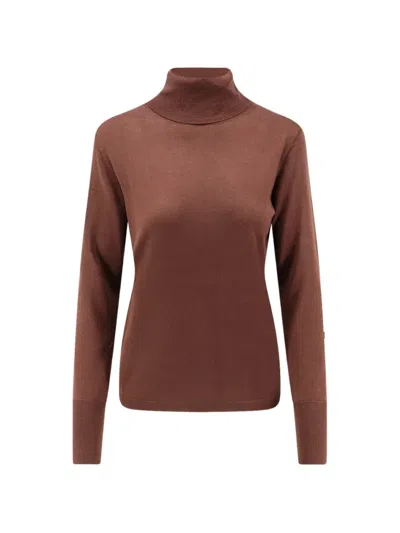 Aspesi Roll-neck Long-sleeve Fine-knit Top In Brown