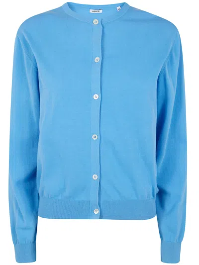 Aspesi Round Neck Cardigan In Blue
