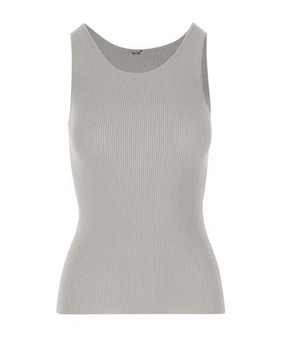 Aspesi Round-neck Ribbed-knit Tank Top In Gray