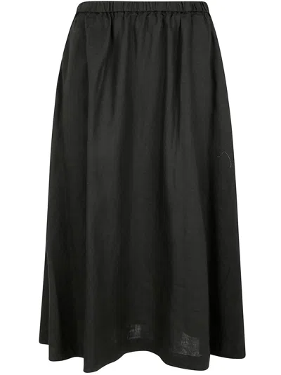 Aspesi Linen Midi Skirt In Black