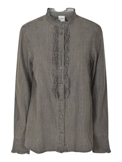 Aspesi Ruffle Detail Denim Shirt In Grigio