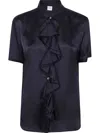 Aspesi Ruffle Short-sleeve Blouse In Blue