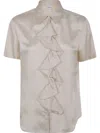 Aspesi Ecru Viscose Short Sleeve Blouse With Ruffles In Neutrals