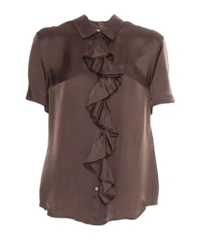 Aspesi Ruffle Short-sleeved Shirt In Brown