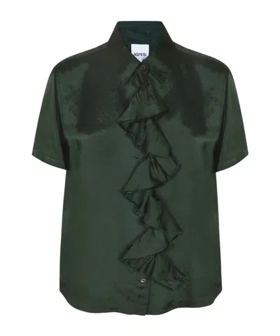 Aspesi Ruffle-trim Shirt In Green