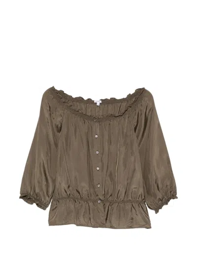 Aspesi Ruffled Button Blouse In Animal Print