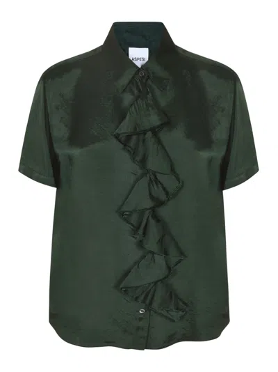 Aspesi Ruffled Short-sleeved Blouse In Verde/green